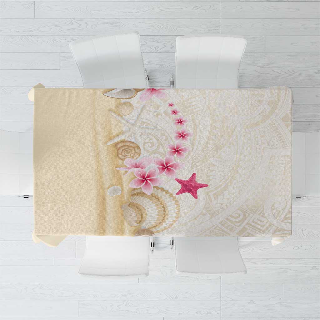 Beige Frangipani Sea Shell Tablecloth Starfish Polynesian Pattern - Polynesian Pride