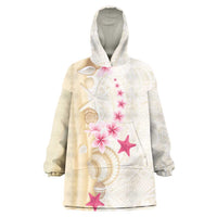 Beige Frangipani Sea Shell Wearable Blanket Hoodie Starfish Polynesian Pattern - Polynesian Pride