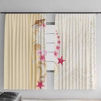 Beige Frangipani Sea Shell Window Curtain Starfish Polynesian Pattern LT01 With Hooks Beige - Polynesian Pride