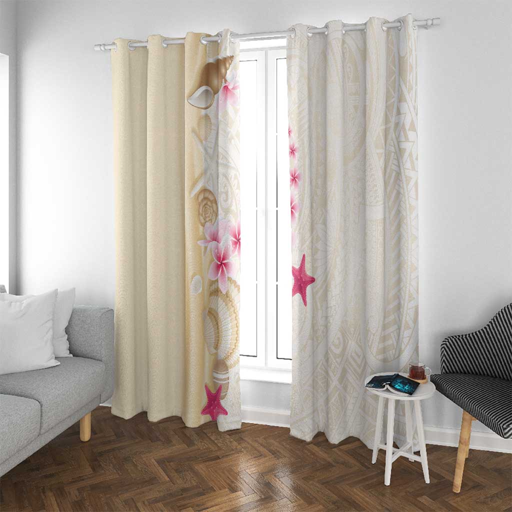 Beige Frangipani Sea Shell Window Curtain Starfish Polynesian Pattern LT01 With Grommets Beige - Polynesian Pride