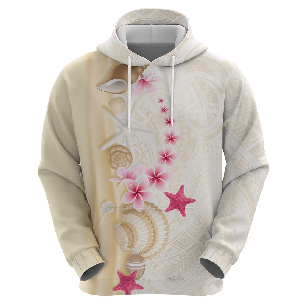 Beige Frangipani Sea Shell Zip Hoodie Starfish Polynesian Pattern - Polynesian Pride