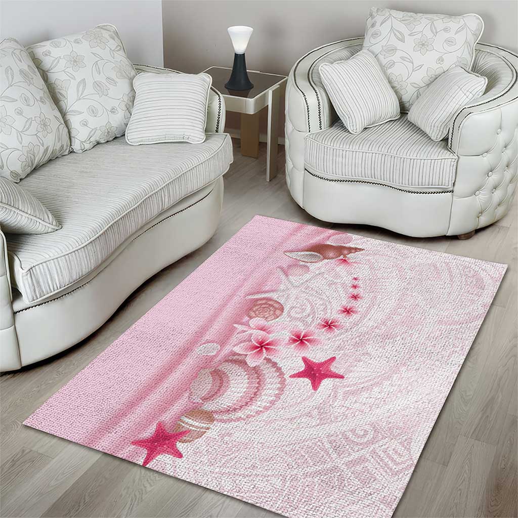 Pink Plumeria Sea Shell Area Rug Starfish Polynesian Pattern - Polynesian Pride