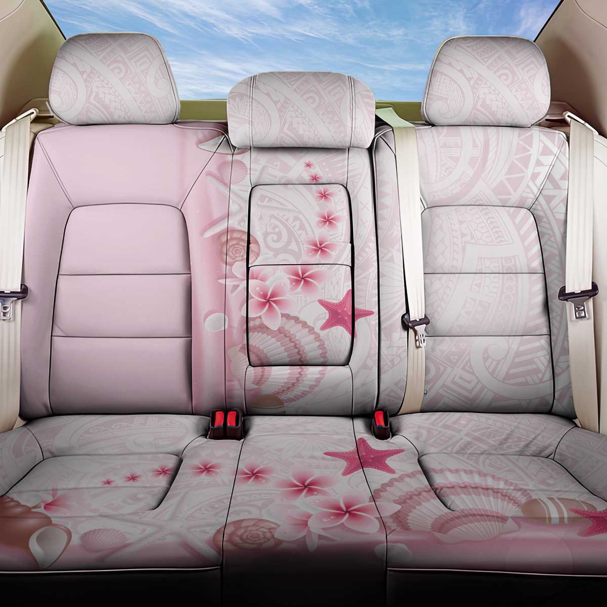 Pink Plumeria Sea Shell Back Car Seat Cover Starfish Polynesian Pattern - Polynesian Pride
