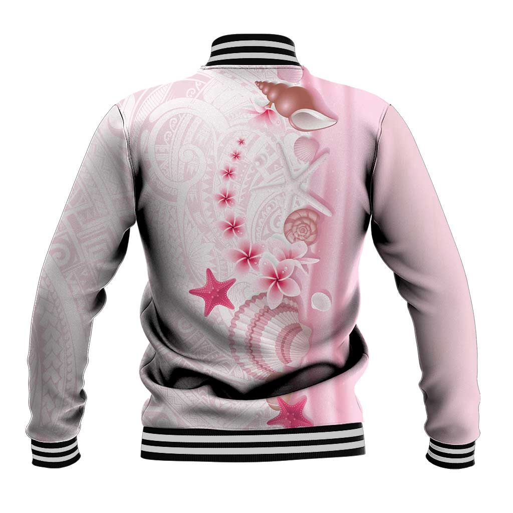 Pink Plumeria Sea Shell Baseball Jacket Starfish Polynesian Pattern - Polynesian Pride