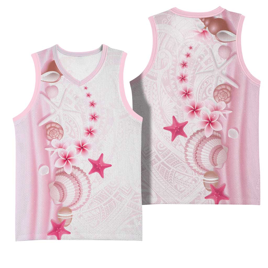 Pink Plumeria Sea Shell Basketball Jersey Starfish Polynesian Pattern - Polynesian Pride