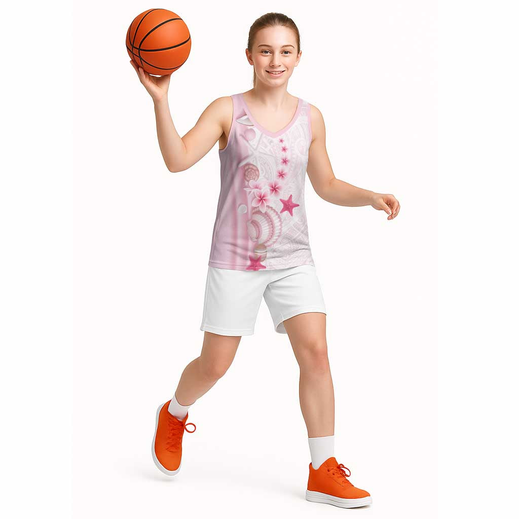 Pink Plumeria Sea Shell Basketball Jersey Starfish Polynesian Pattern - Polynesian Pride