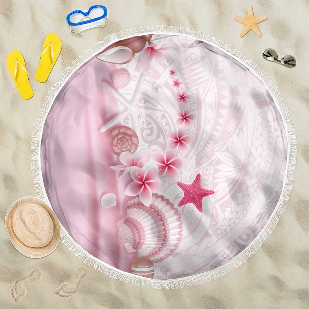 Pink Plumeria Sea Shell Beach Blanket Starfish Polynesian Pattern - Polynesian Pride