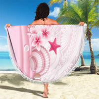 Pink Plumeria Sea Shell Beach Blanket Starfish Polynesian Pattern - Polynesian Pride