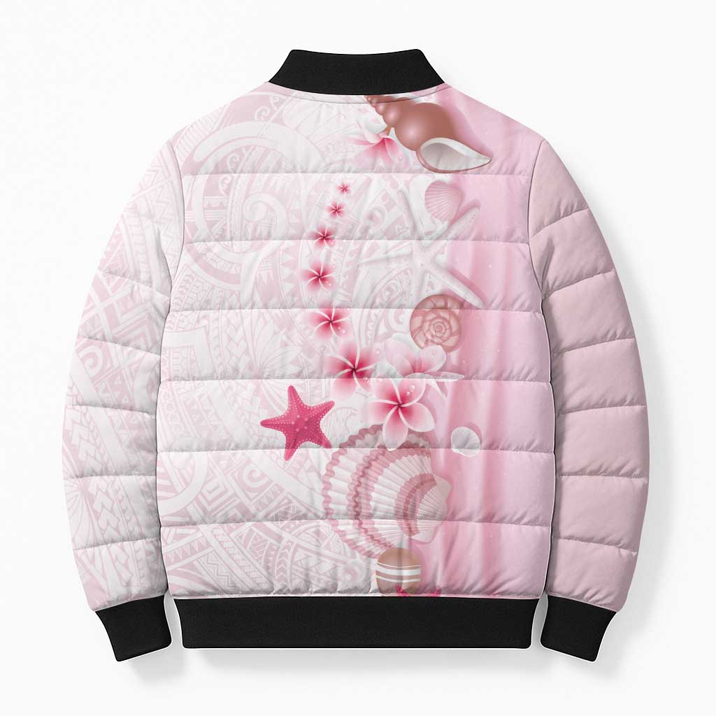 Pink Plumeria Sea Shell Bomber Puffer Jacket Starfish Polynesian Pattern - Polynesian Pride