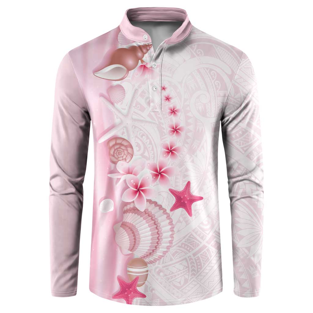 Pink Plumeria Sea Shell Button Sweatshirt Starfish Polynesian Pattern - Polynesian Pride