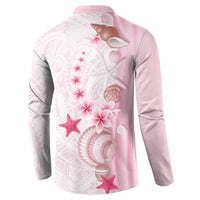 Pink Plumeria Sea Shell Button Sweatshirt Starfish Polynesian Pattern - Polynesian Pride