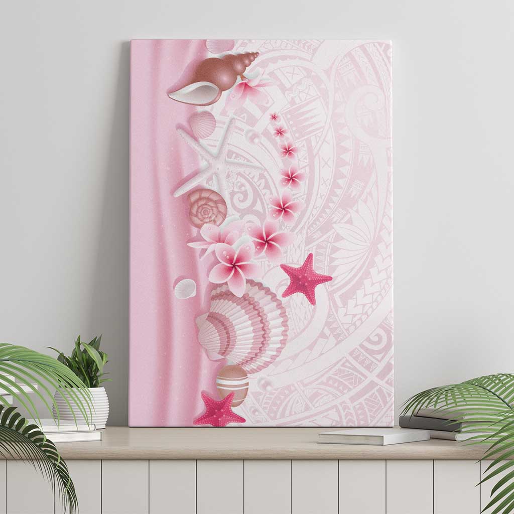 Pink Plumeria Sea Shell Canvas Wall Art Starfish Polynesian Pattern - Polynesian Pride