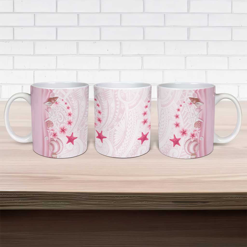 Pink Plumeria Sea Shell Ceramic Mug Starfish Polynesian Pattern - Polynesian Pride