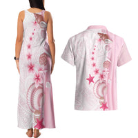 Pink Plumeria Sea Shell Couples Matching Tank Maxi Dress and Hawaiian Shirt Starfish Polynesian Pattern - Polynesian Pride