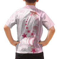 Pink Plumeria Sea Shell Family Matching Off Shoulder Short Dress and Hawaiian Shirt Starfish Polynesian Pattern LT01 - Polynesian Pride