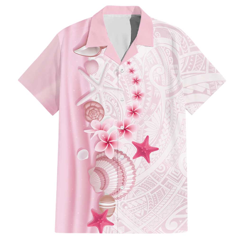 Pink Plumeria Sea Shell Family Matching Off Shoulder Short Dress and Hawaiian Shirt Starfish Polynesian Pattern LT01 Dad's Shirt - Short Sleeve Pink - Polynesian Pride