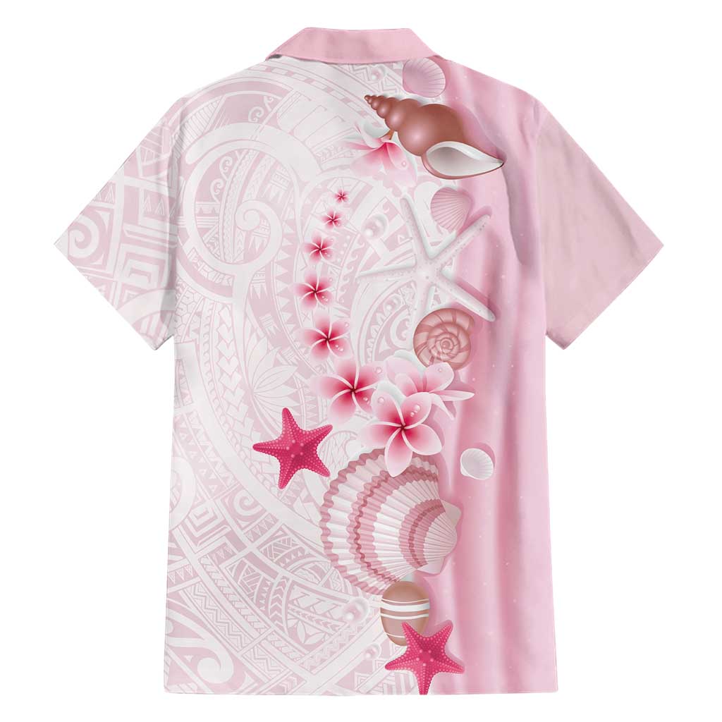 Pink Plumeria Sea Shell Family Matching Off Shoulder Short Dress and Hawaiian Shirt Starfish Polynesian Pattern LT01 - Polynesian Pride