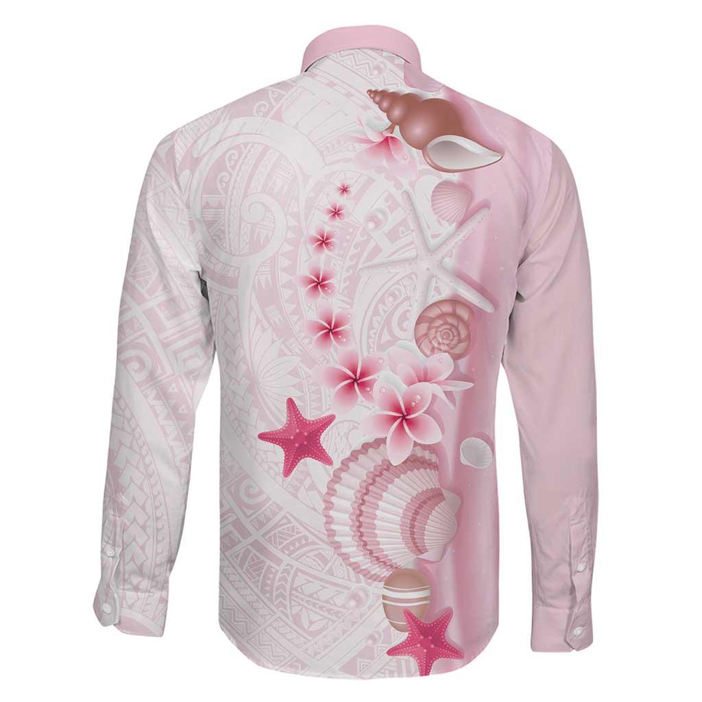 Pink Plumeria Sea Shell Family Matching Off Shoulder Short Dress and Hawaiian Shirt Starfish Polynesian Pattern LT01 - Polynesian Pride