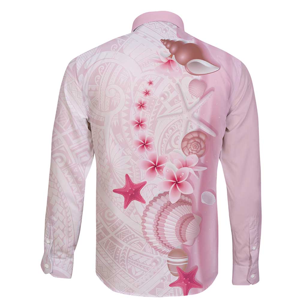 Pink Plumeria Sea Shell Family Matching Puletasi and Hawaiian Shirt Starfish Polynesian Pattern - Polynesian Pride