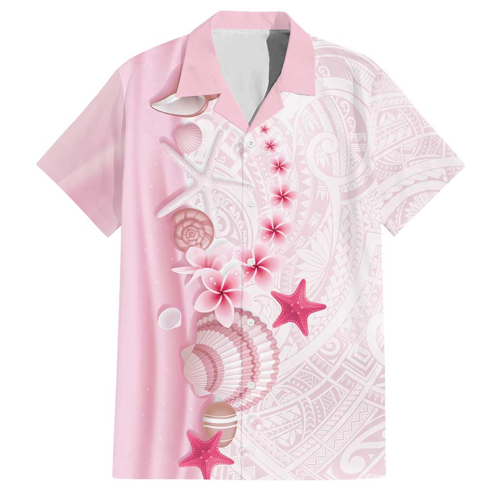 Pink Plumeria Sea Shell Family Matching Summer Maxi Dress and Hawaiian Shirt Starfish Polynesian Pattern - Polynesian Pride