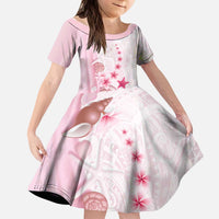 Pink Plumeria Sea Shell Kid Short Sleeve Dress Starfish Polynesian Pattern - Polynesian Pride