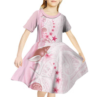 Pink Plumeria Sea Shell Kid Short Sleeve Dress Starfish Polynesian Pattern - Polynesian Pride