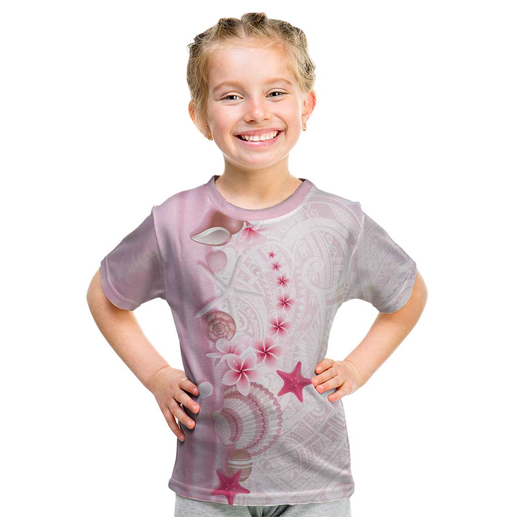 Pink Plumeria Sea Shell Kid T Shirt Starfish Polynesian Pattern - Polynesian Pride