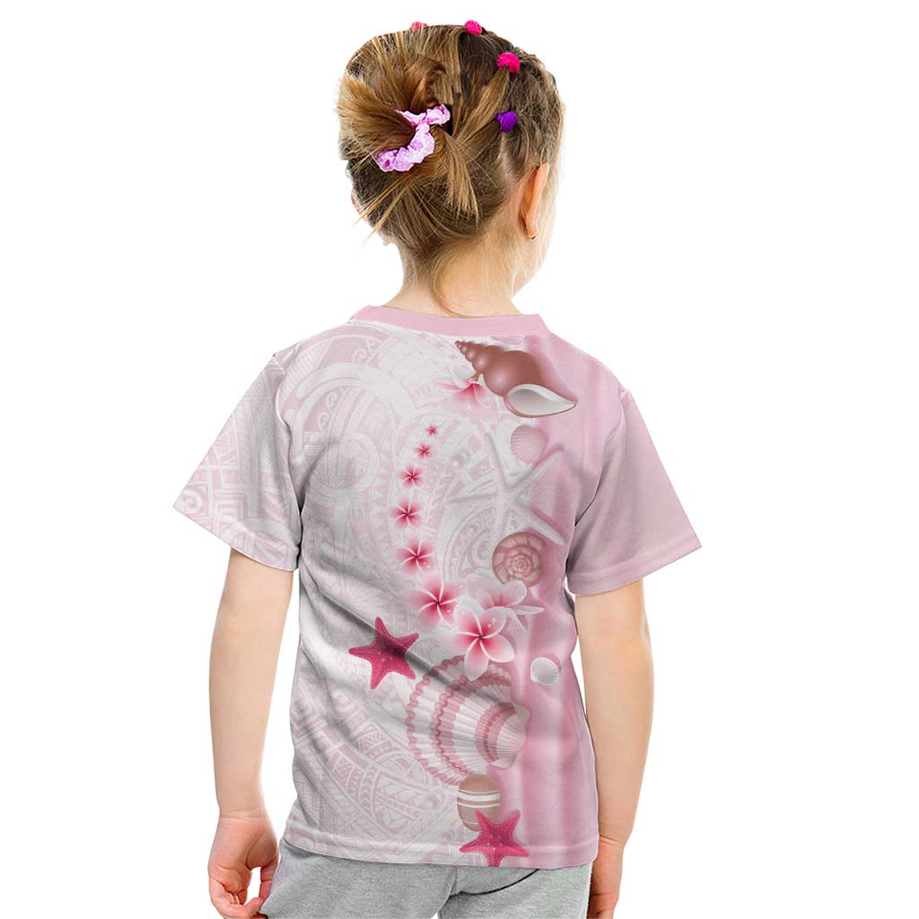 Pink Plumeria Sea Shell Kid T Shirt Starfish Polynesian Pattern - Polynesian Pride
