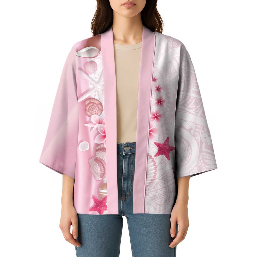 Pink Plumeria Sea Shell Kimono Starfish Polynesian Pattern - Polynesian Pride