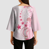 Pink Plumeria Sea Shell Kimono Sleeve Blouse Starfish Polynesian Pattern - Polynesian Pride