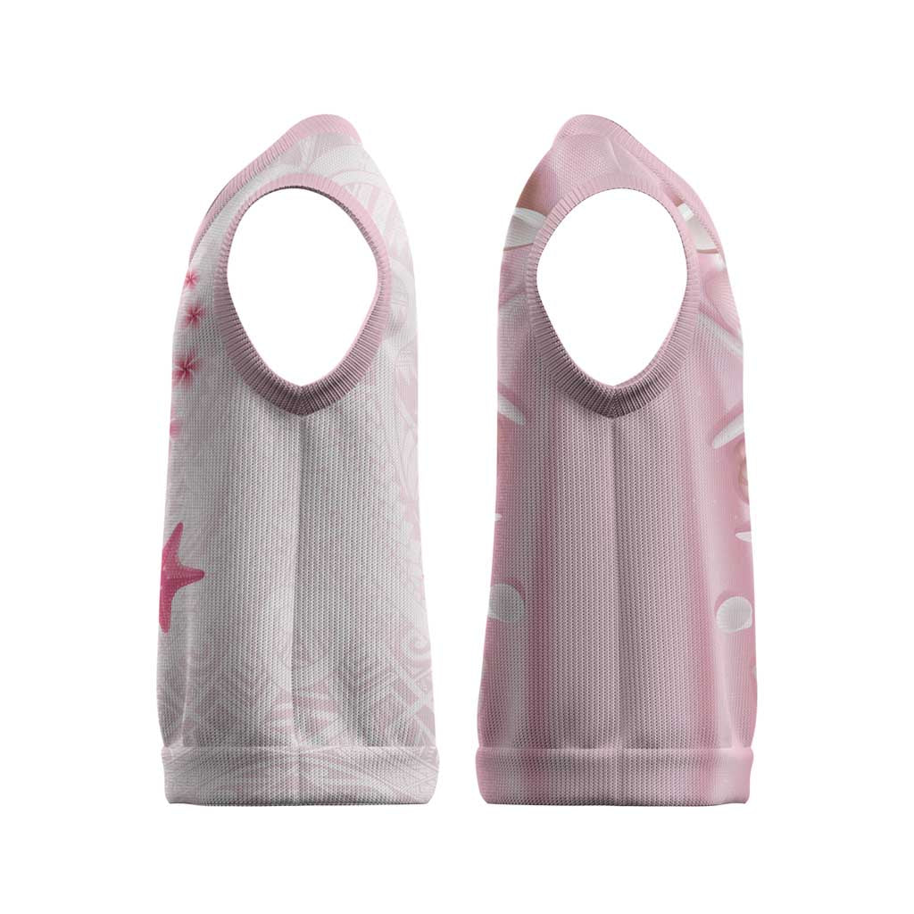 Pink Plumeria Sea Shell Christmas Knitted V-Neck Vest Starfish Polynesian Pattern - Polynesian Pride