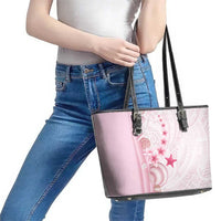 Pink Plumeria Sea Shell Leather Tote Bag Starfish Polynesian Pattern - Polynesian Pride