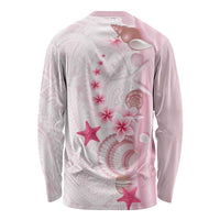 Pink Plumeria Sea Shell Long Sleeve Shirt Starfish Polynesian Pattern - Polynesian Pride