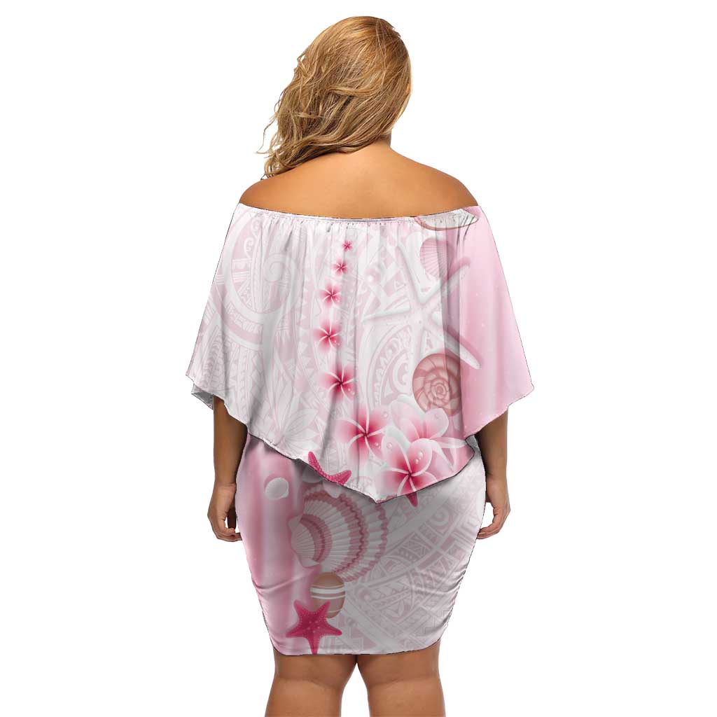 Pink Plumeria Sea Shell Off Shoulder Short Dress Starfish Polynesian Pattern - Polynesian Pride