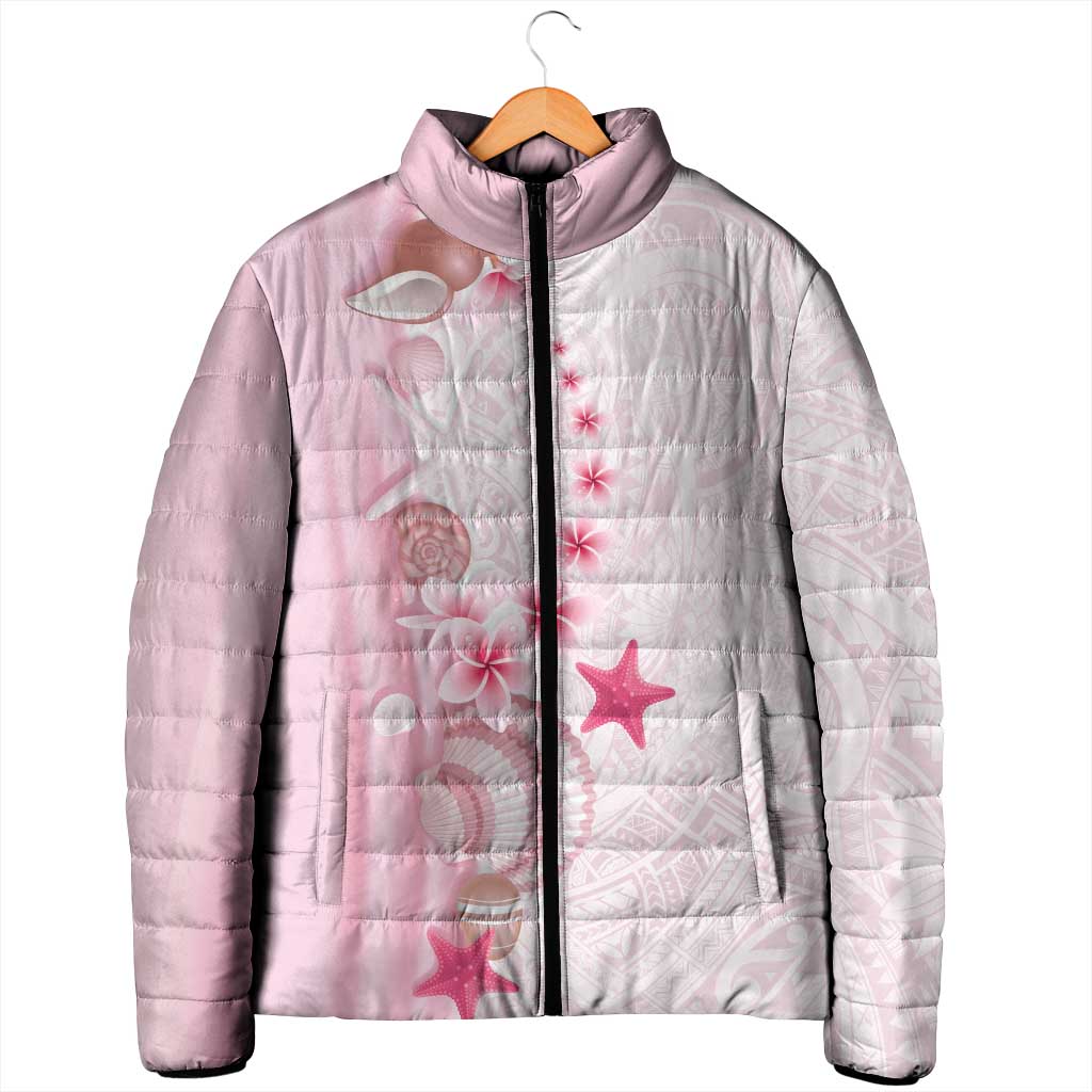 Pink Plumeria Sea Shell Padded Jacket Starfish Polynesian Pattern - Polynesian Pride