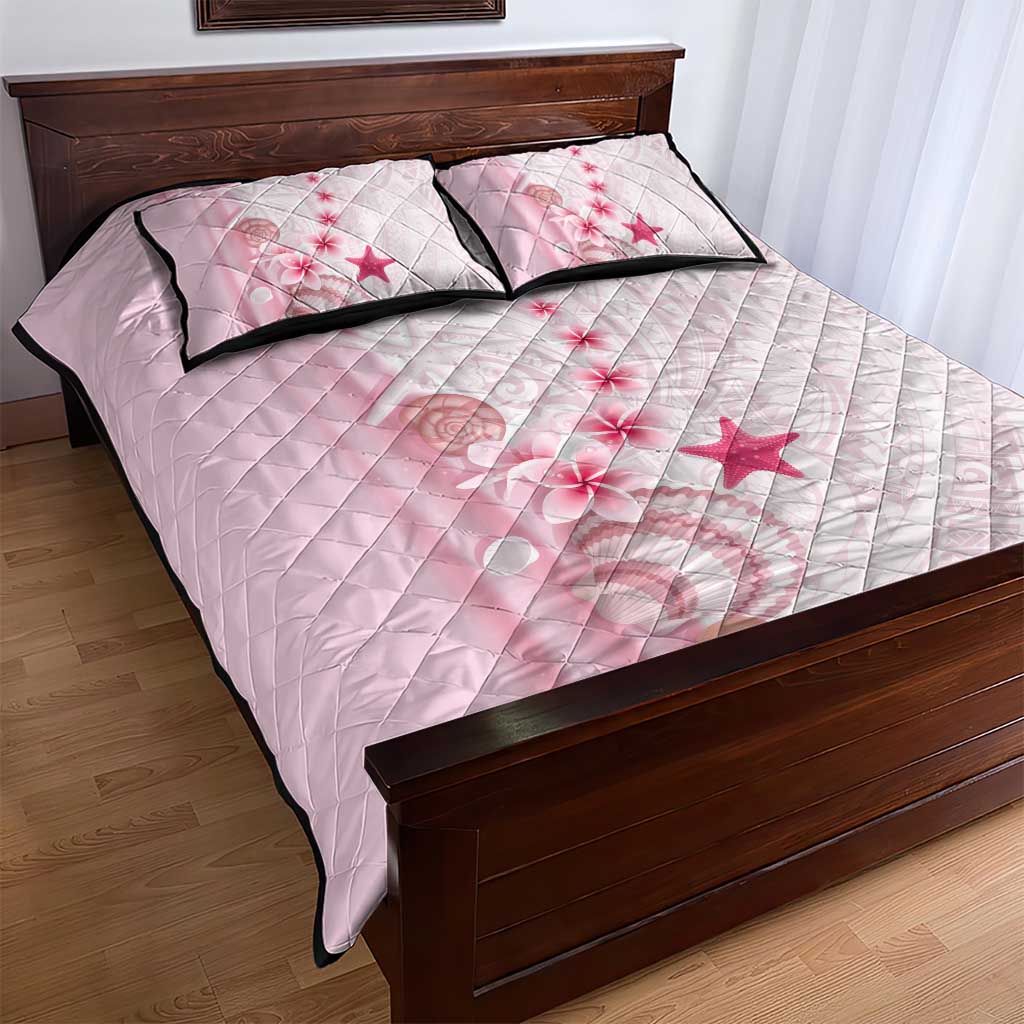 Pink Plumeria Sea Shell Quilt Bed Set Starfish Polynesian Pattern - Polynesian Pride