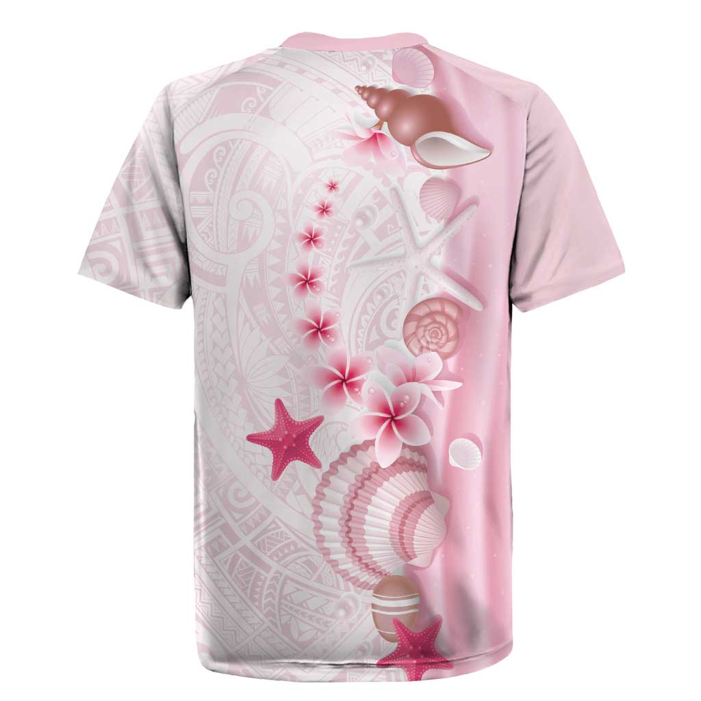 Pink Plumeria Sea Shell Rugby Jersey Starfish Polynesian Pattern - Polynesian Pride