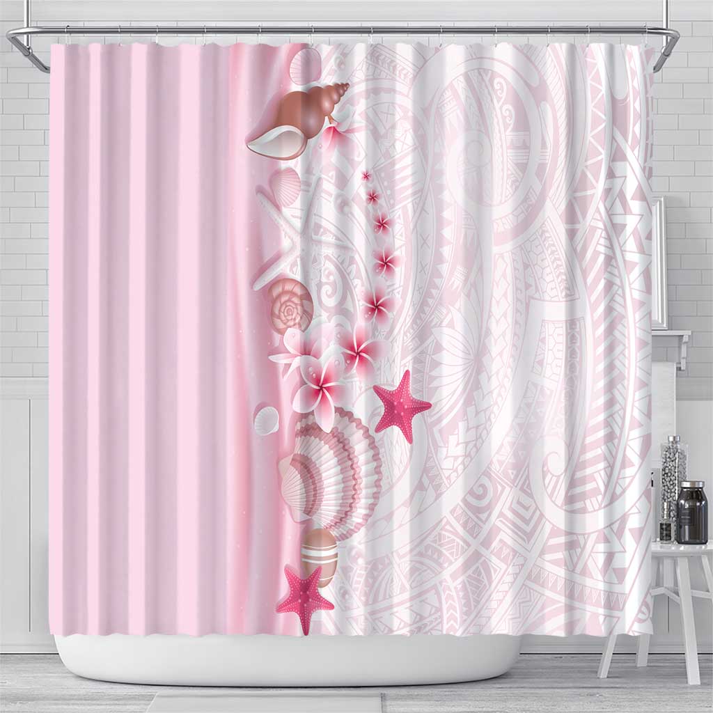 Pink Plumeria Sea Shell Shower Curtain Starfish Polynesian Pattern - Polynesian Pride