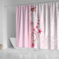 Pink Plumeria Sea Shell Shower Curtain Starfish Polynesian Pattern - Polynesian Pride
