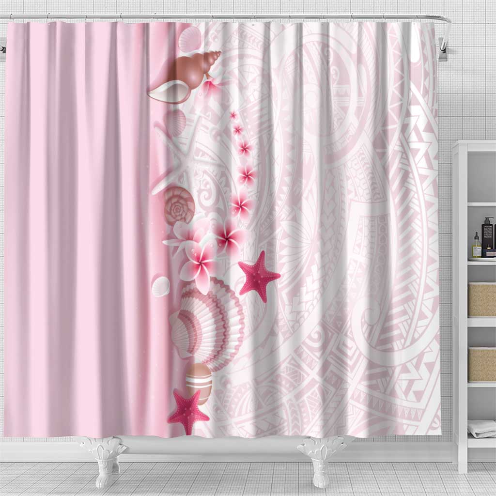 Pink Plumeria Sea Shell Shower Curtain Starfish Polynesian Pattern - Polynesian Pride