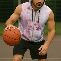 Pink Plumeria Sea Shell Sleeveless Zip Hoodie Starfish Polynesian Pattern - Polynesian Pride