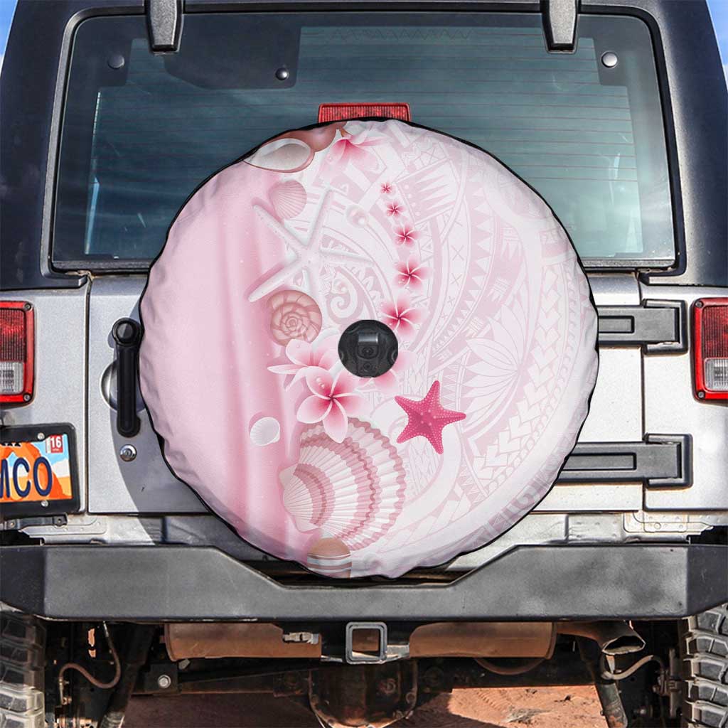 Pink Plumeria Sea Shell Spare Tire Cover Starfish Polynesian Pattern - Polynesian Pride