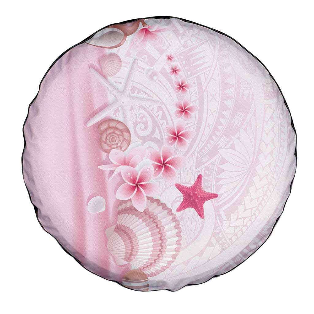 Pink Plumeria Sea Shell Spare Tire Cover Starfish Polynesian Pattern - Polynesian Pride