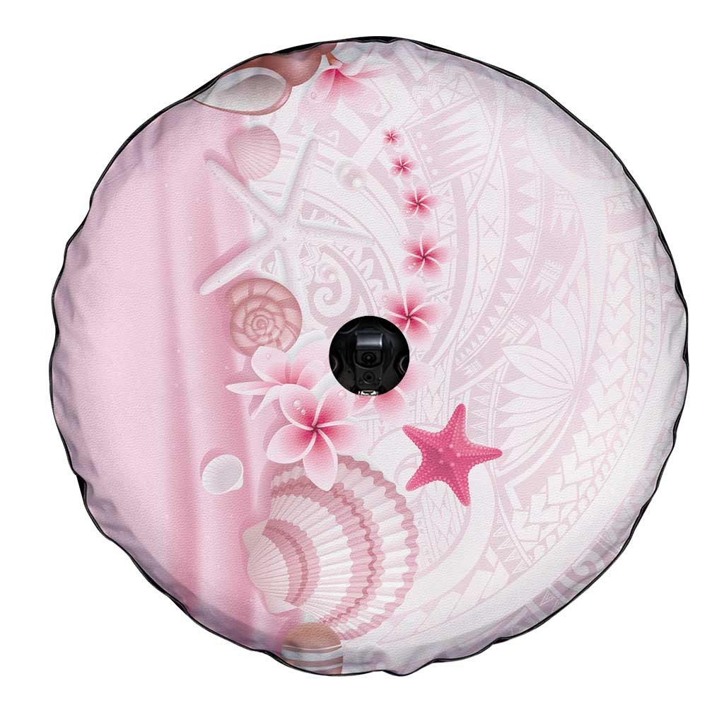 Pink Plumeria Sea Shell Spare Tire Cover Starfish Polynesian Pattern - Polynesian Pride