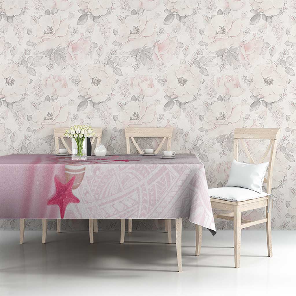 Pink Plumeria Sea Shell Tablecloth Starfish Polynesian Pattern - Polynesian Pride