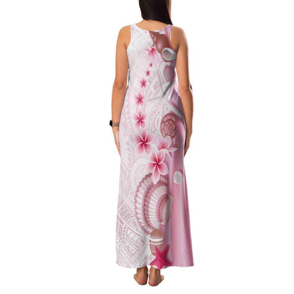 Pink Plumeria Sea Shell Tank Maxi Dress Starfish Polynesian Pattern - Polynesian Pride