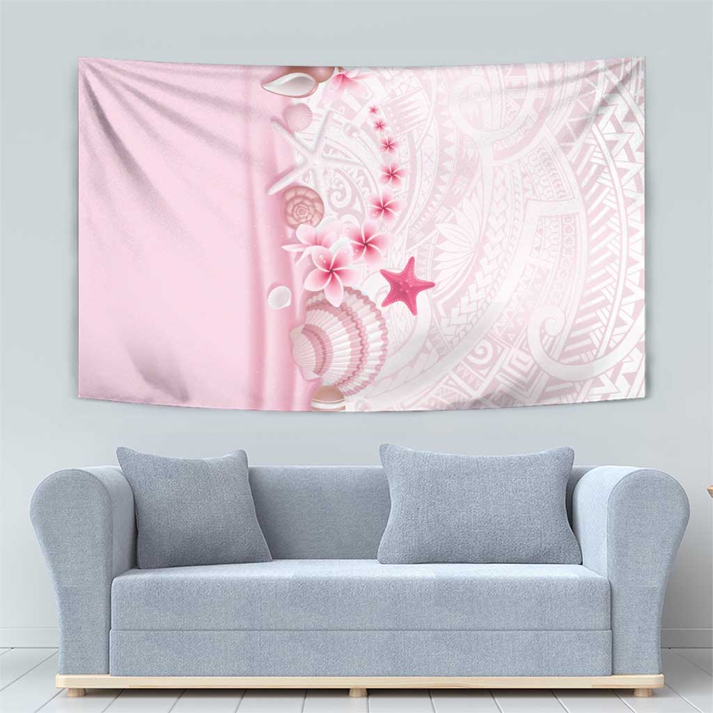 Pink Plumeria Sea Shell Tapestry Starfish Polynesian Pattern - Polynesian Pride