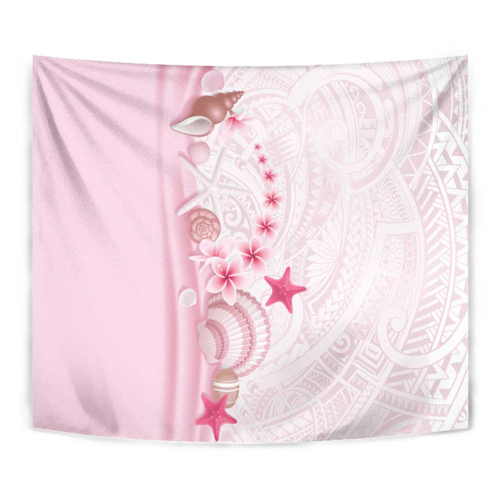 Pink Plumeria Sea Shell Tapestry Starfish Polynesian Pattern - Polynesian Pride