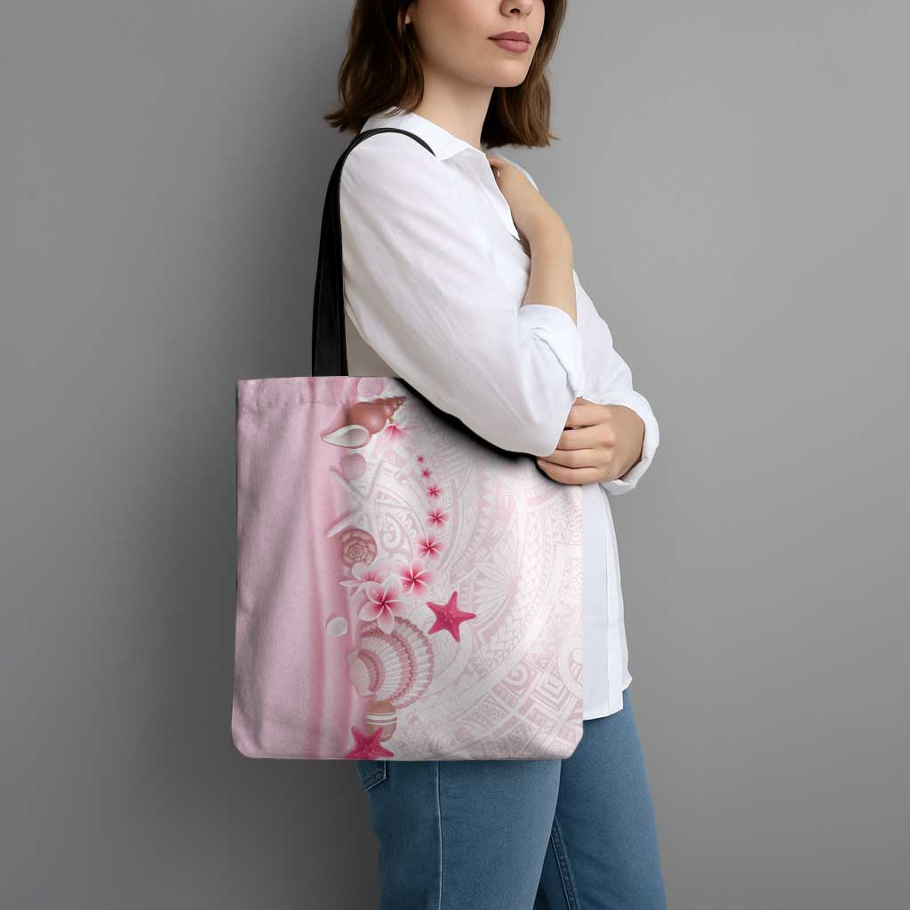 Pink Plumeria Sea Shell Tote Bag Starfish Polynesian Pattern - Polynesian Pride