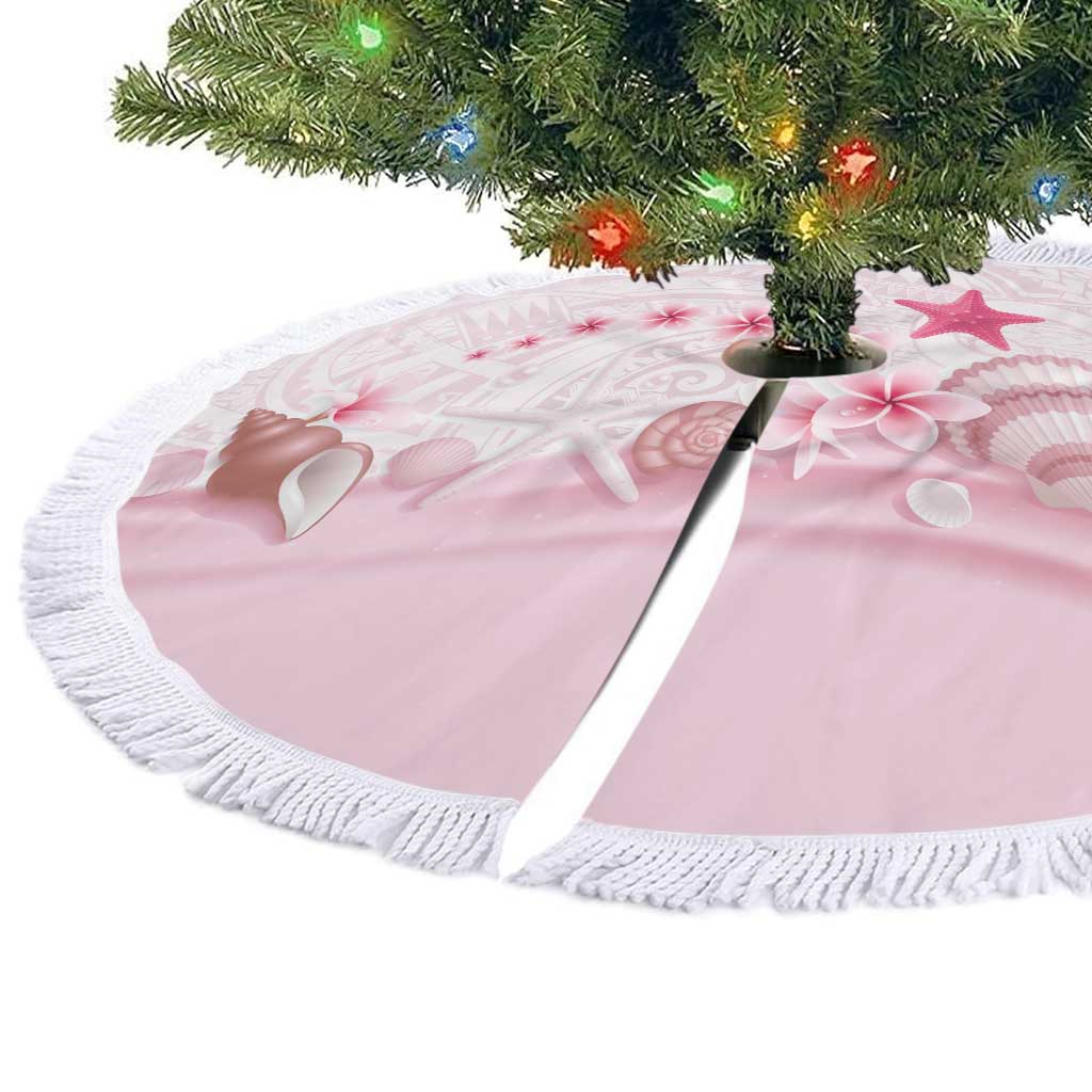 Pink Plumeria Sea Shell Tree Skirt Starfish Polynesian Pattern - Polynesian Pride
